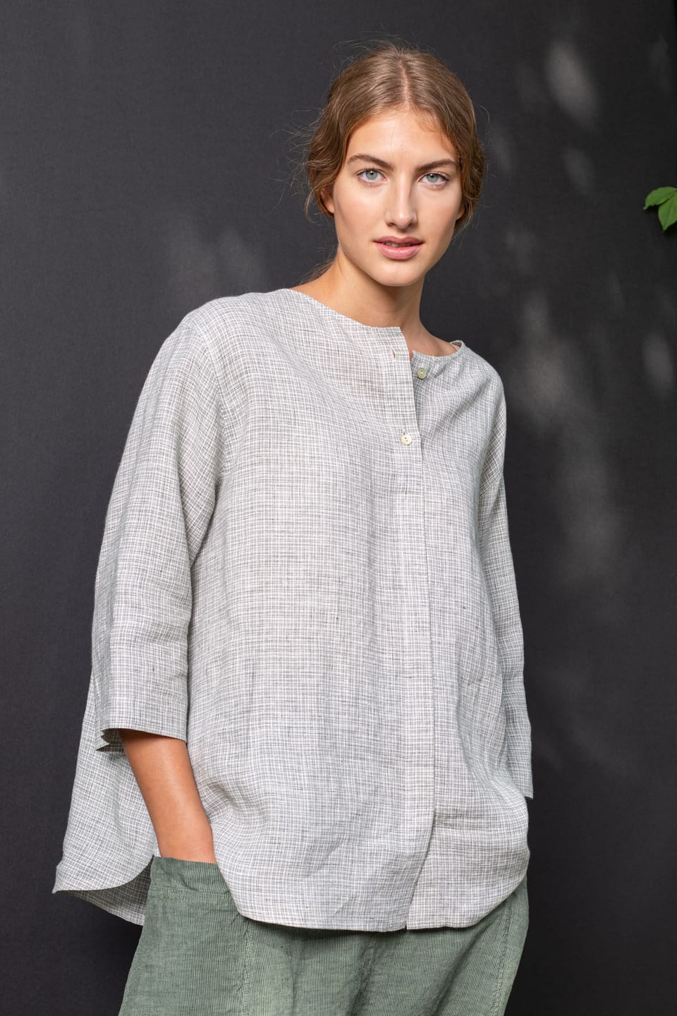 Blouse 414 - Linen Fil-à-Fil - 580SLATE - 10240110072