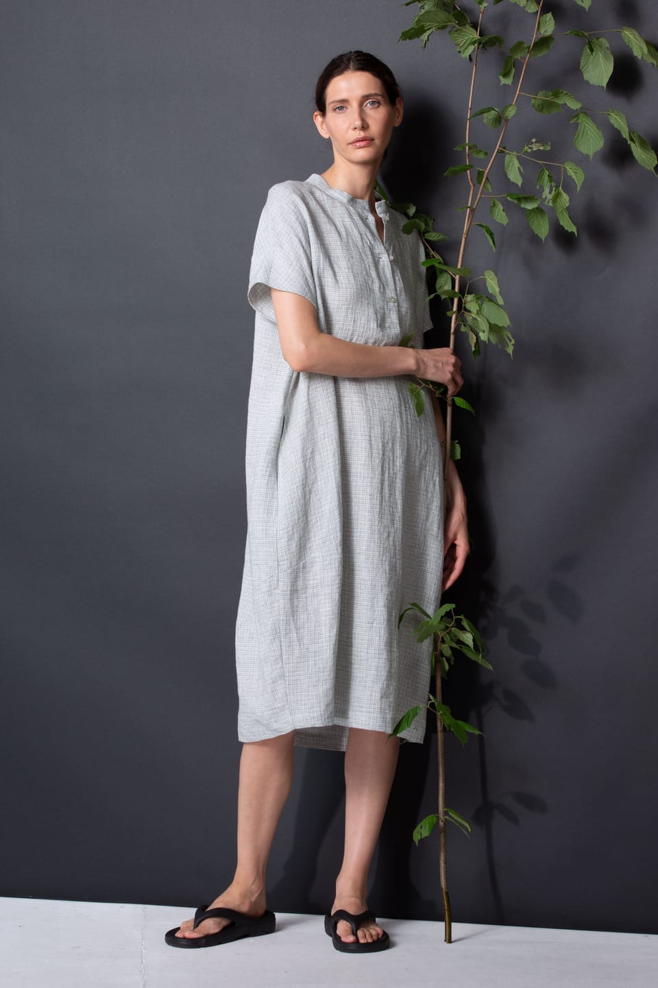 Jurk 421 - Linnen Fil-à-Fil - 580SLATE - 10240110080