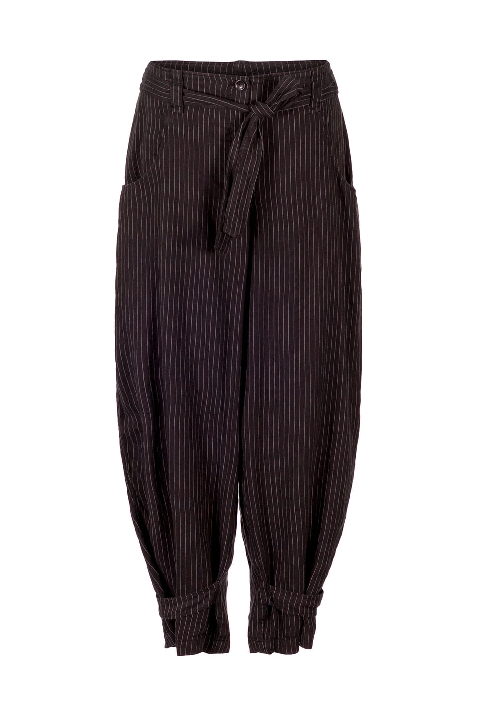 Hose 421 - Leinen-Lyocell Fischgrat mit Nadelstreifen - 990BLACK - 10240110085