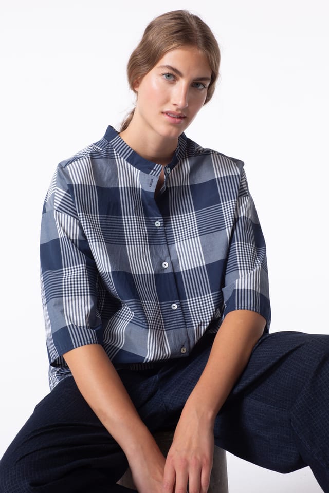 Blouse 419 - Cotton Blend with Gingham Check - 480NIGHT - 10240110089