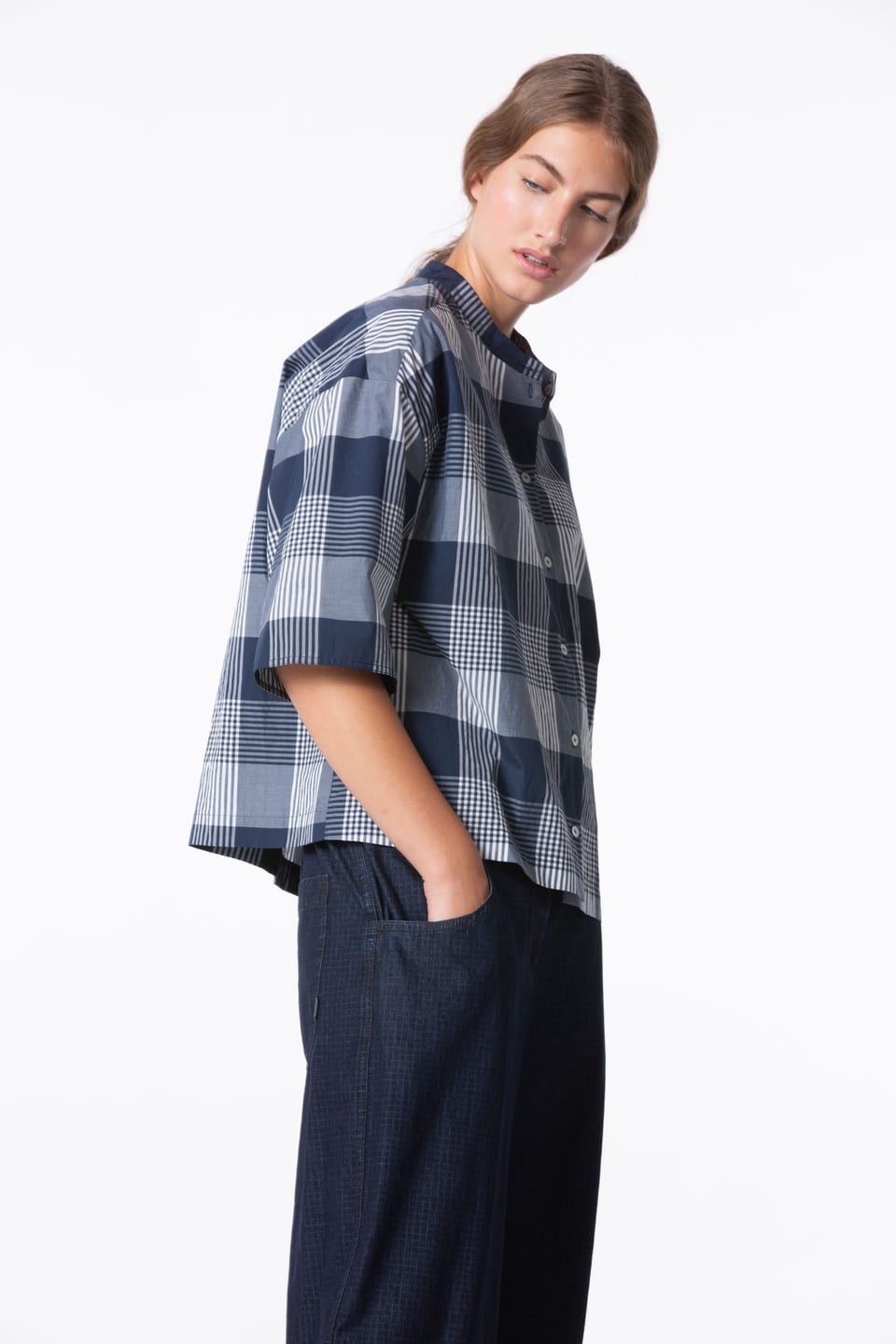 Blouse 419 - Cotton Blend with Gingham Check - 480NIGHT - 10240110089
