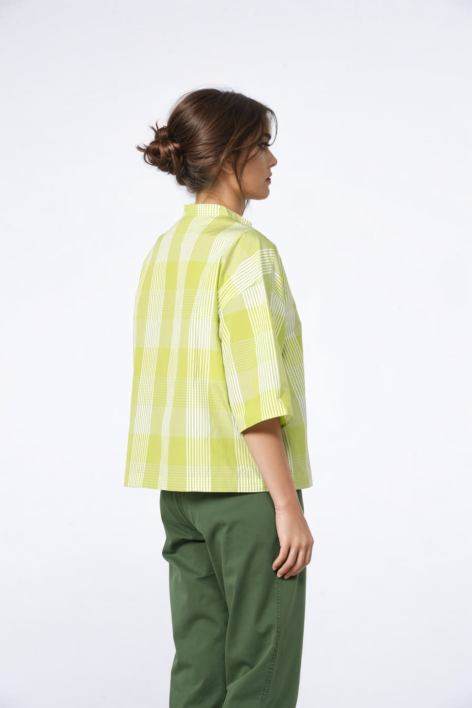 Blouse 419 - Cotton Blend with Gingham Check - 730KIWI - 10240110089