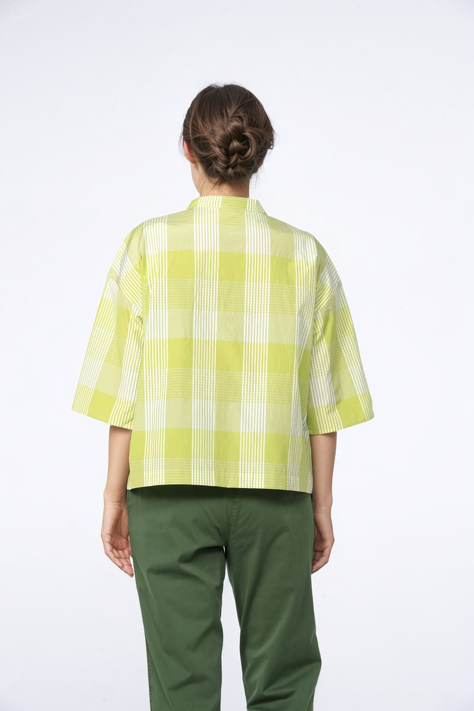 Blouse 419 - Cotton Blend with Gingham Check - 730KIWI - 10240110089