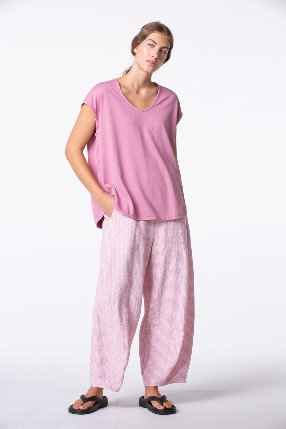 Trousers 422 - Linen Fil-à-Fil - 340ROSE - 10240110091