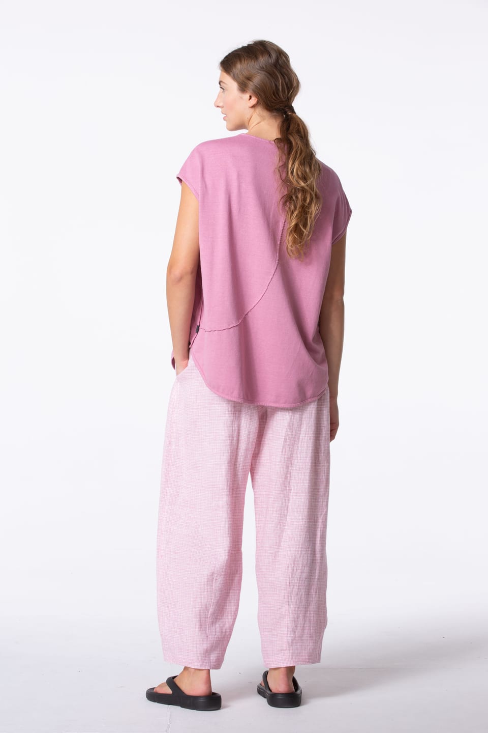 Trousers 422 - Linen Fil-à-Fil - 340ROSE - 10240110091