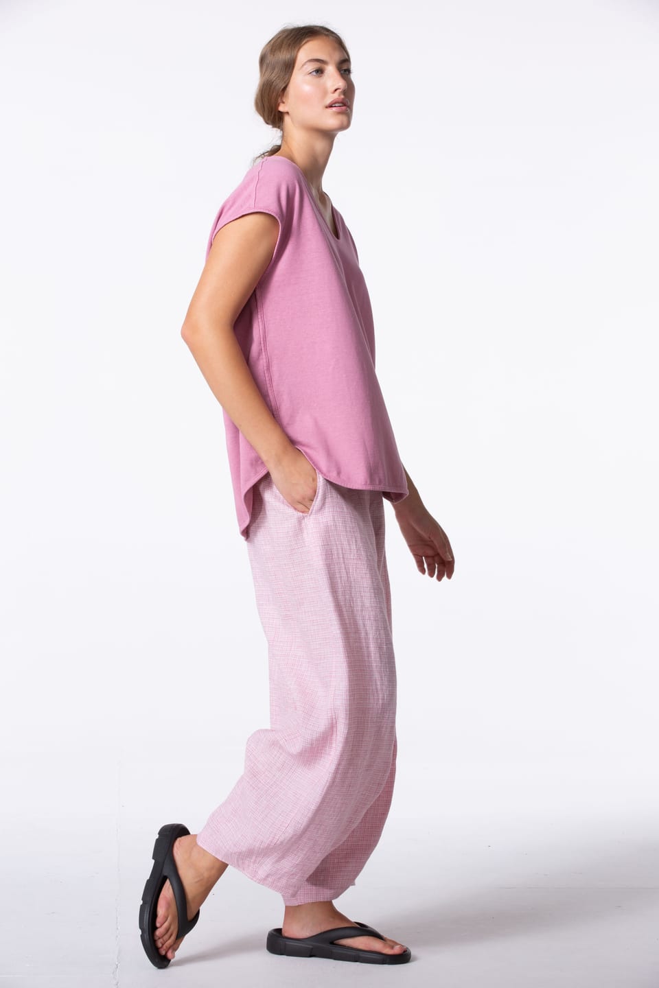 Trousers 422 - Linen Fil-à-Fil - 340ROSE - 10240110091