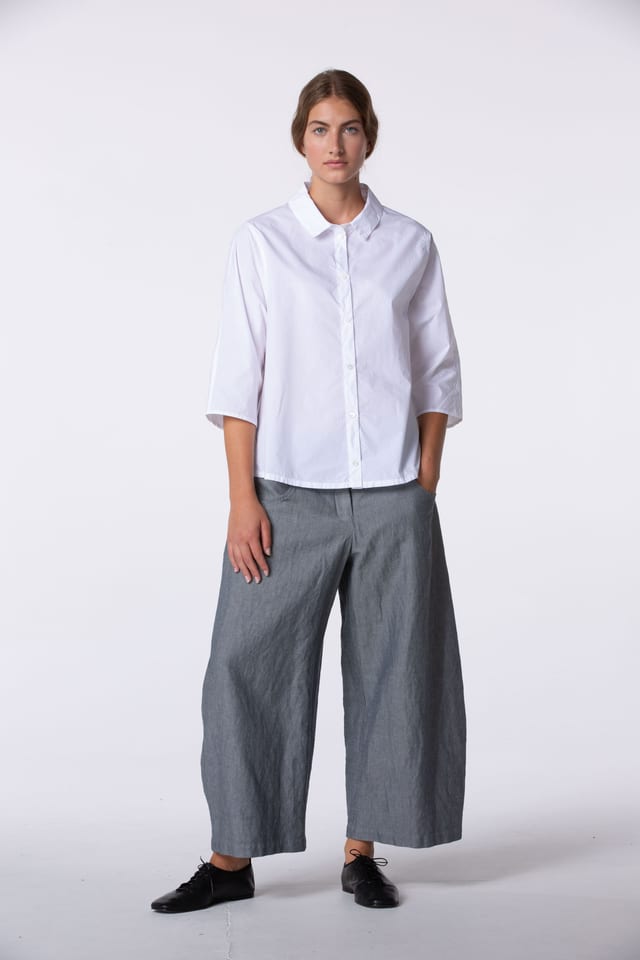 Broek 424 wash - Katoen-Linnen piqué - 490NAVY - 10240110097
