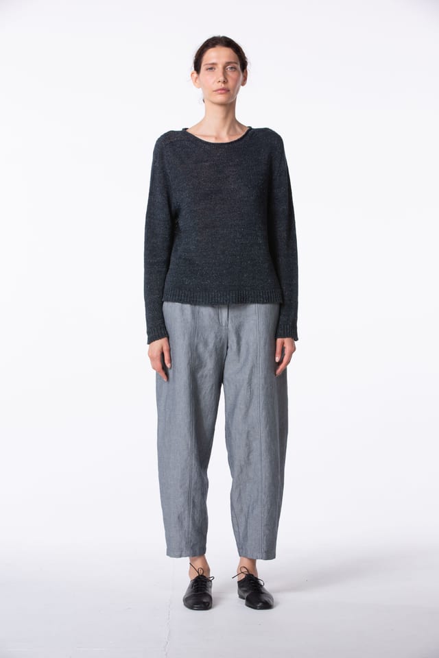 Broek 425 wash - Katoen-Linnen piqué - 490NAVY - 10240110099