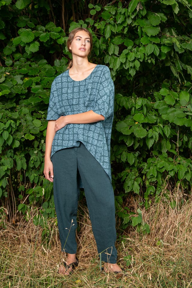 Broek 433 - Linnen-Lyocell visgraat met krijtstreep - 672LAKE - 10240110114