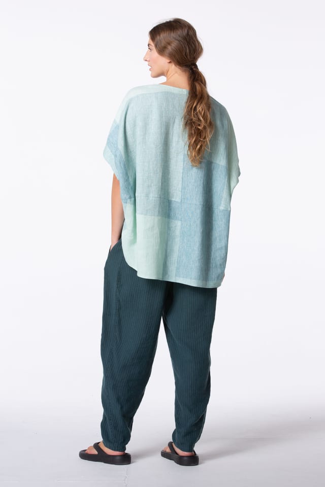 Broek 433 - Linnen-Lyocell visgraat met krijtstreep - 672LAKE - 10240110114