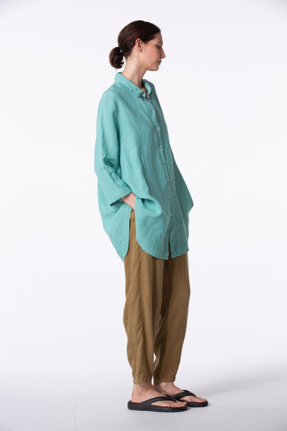 Trousers 433 - Linen-Lyocell Herringbone with Pinstripe - 842BISCUIT - 10240110114