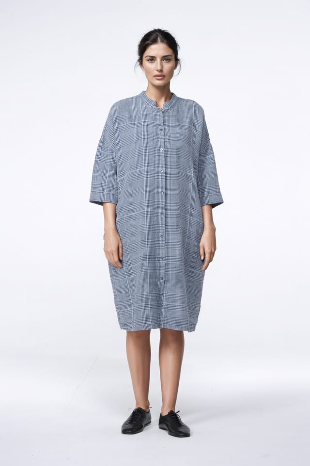 Blouse 425 - Linnen-Katoen Glenckeck ruit - 442AIR - 10240110116