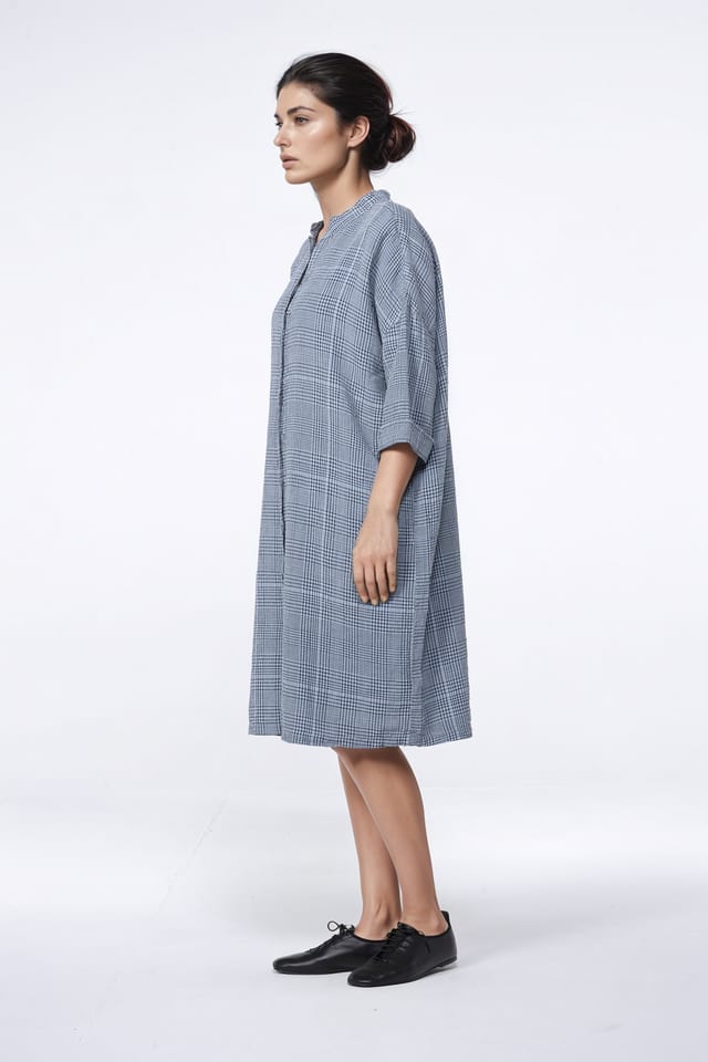 Blouse 425 - Linnen-Katoen Glenckeck ruit - 442AIR - 10240110116