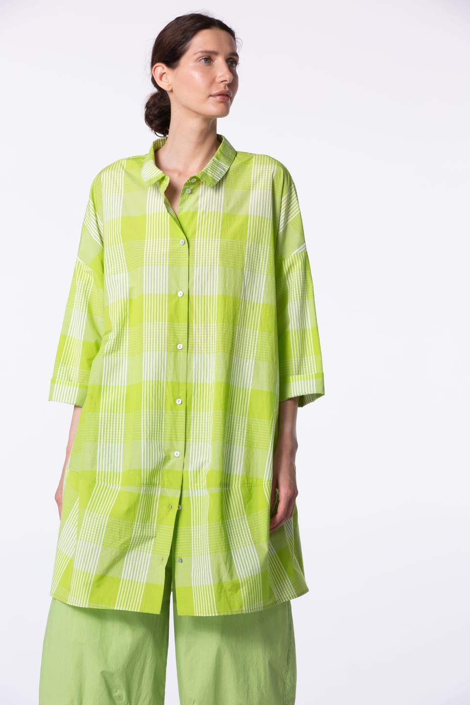 Dress 428 - Cotton Blend with Gingham Check - 730KIWI - 10240110123
