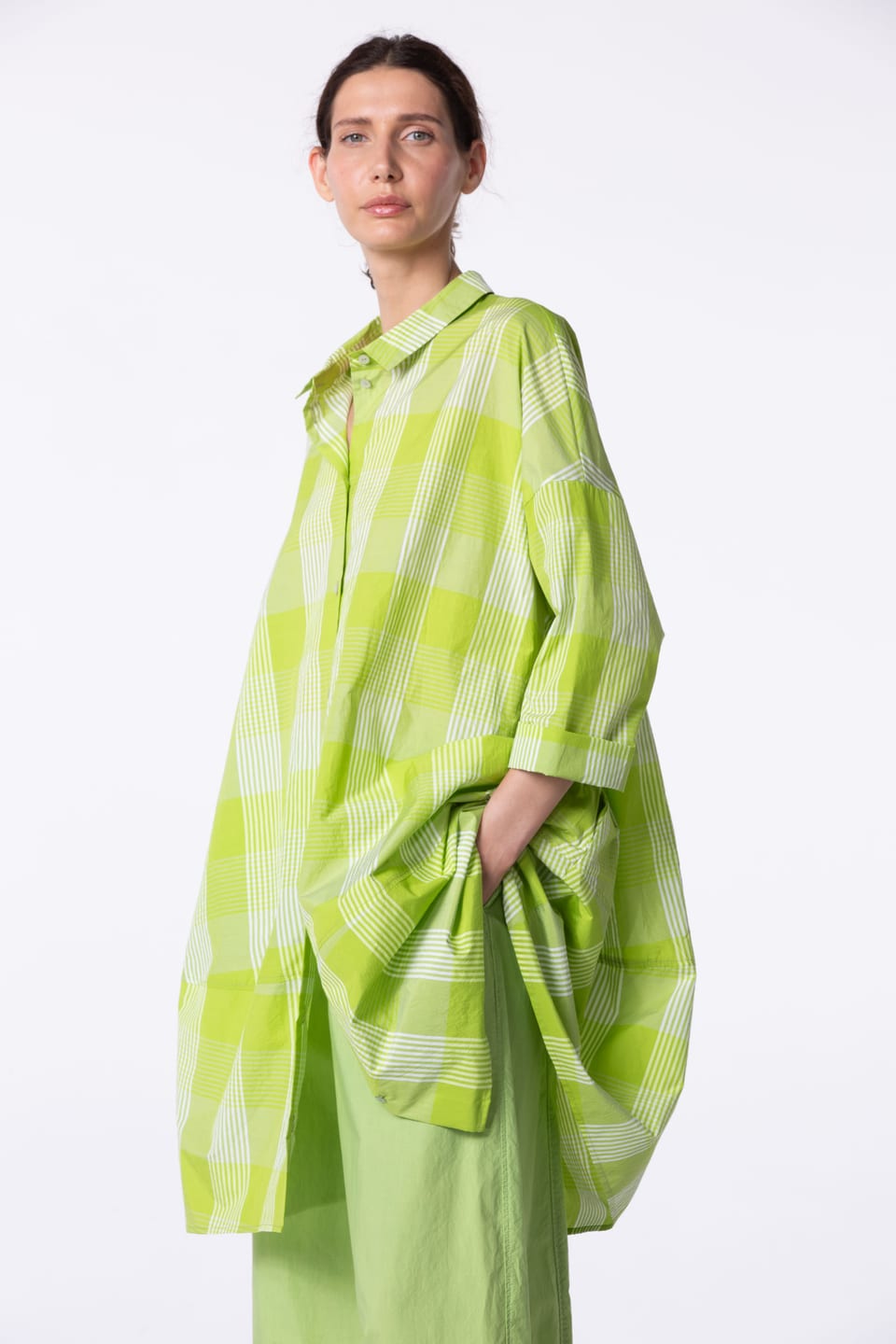 Dress 428 - Cotton Blend with Gingham Check - 730KIWI - 10240110123