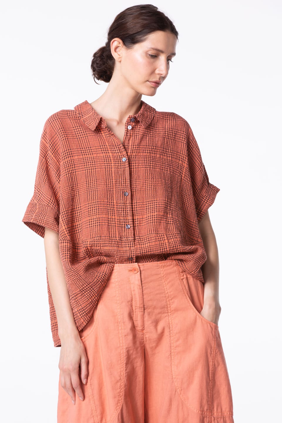 Blouse 429 - Linen-Cotton Glencheck - 242POMELO - 10240110130