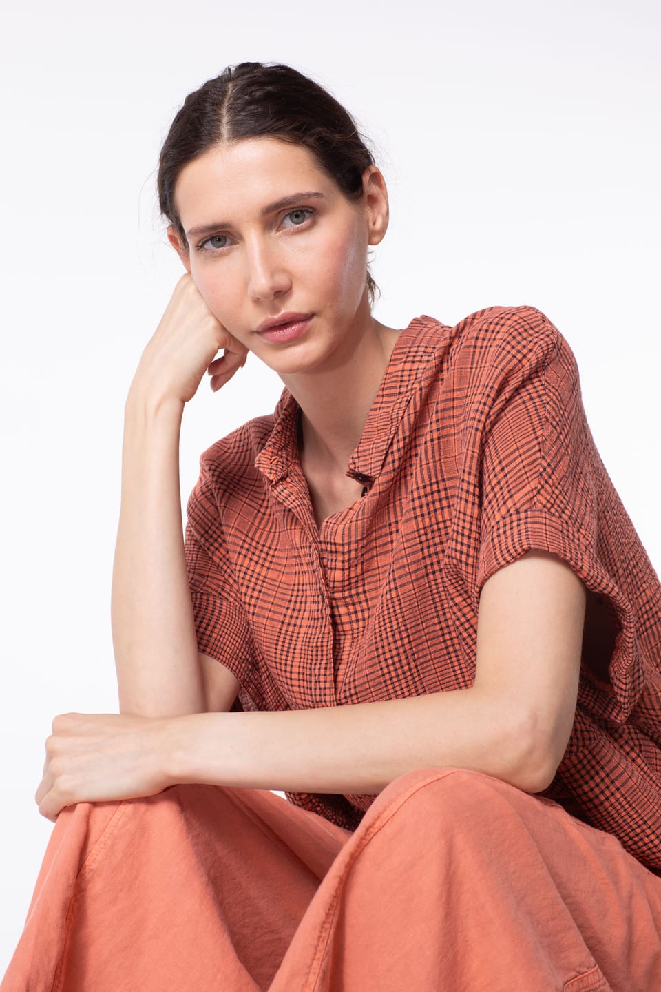 Blouse 429 - Linen-Cotton Glencheck - 242POMELO - 10240110130