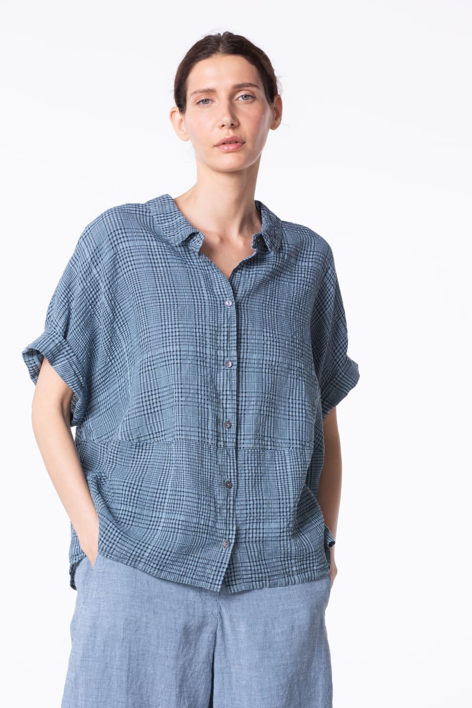 Blouse 429 - Linen-Cotton Glencheck - 442AIR - 10240110130