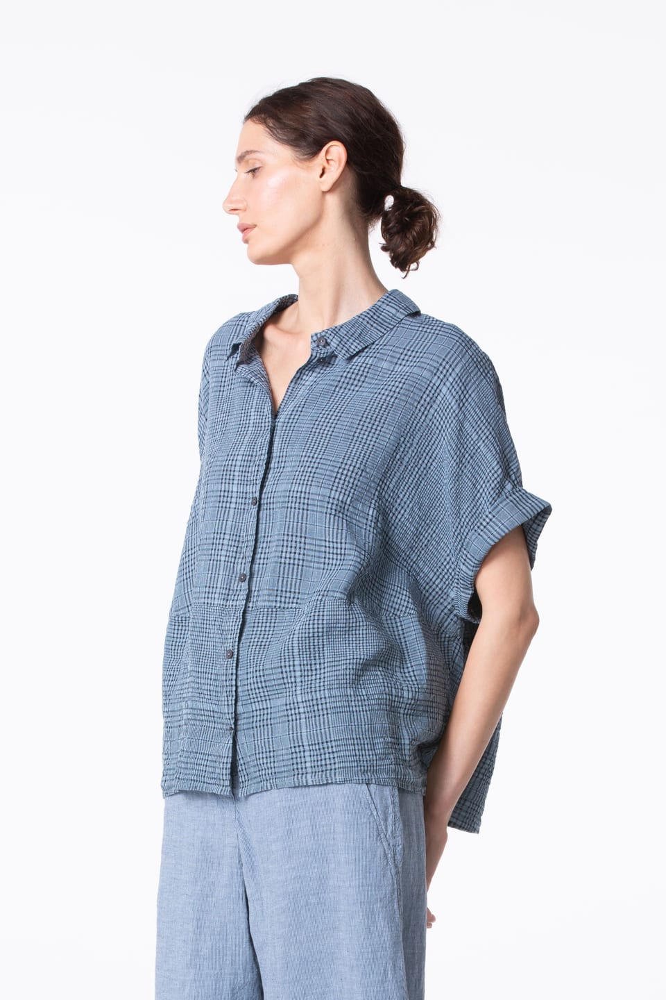 Blouse 429 - Linen-Cotton Glencheck - 442AIR - 10240110130