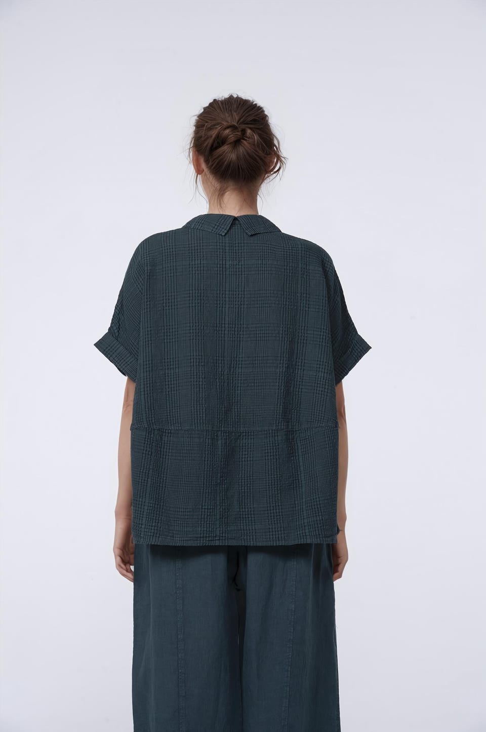 Blouse 429 - Linen-Cotton Glencheck - 672LAKE - 10240110130