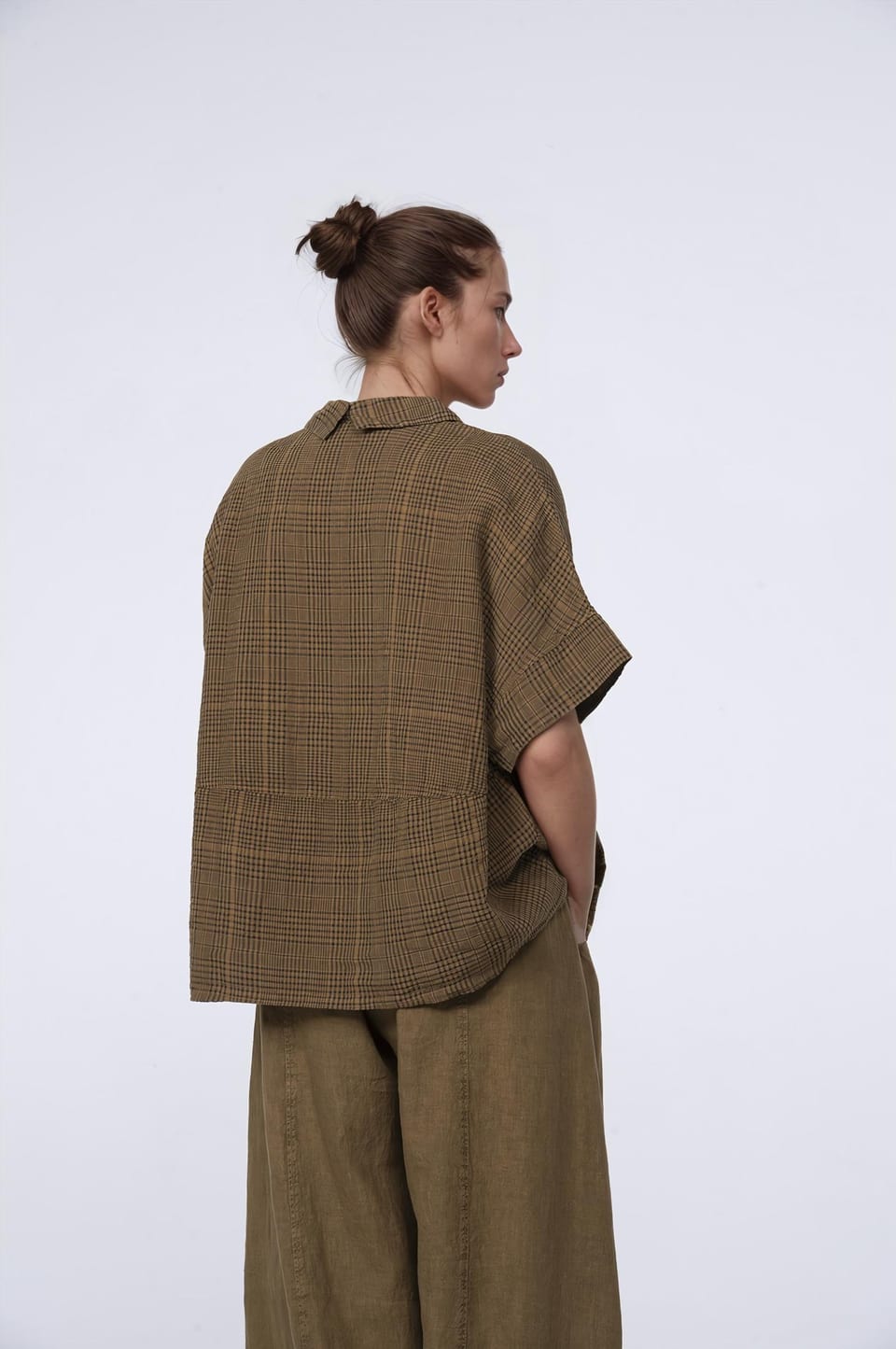 Blouse 429 - Linen-Cotton Glencheck - 842BISCUIT - 10240110130
