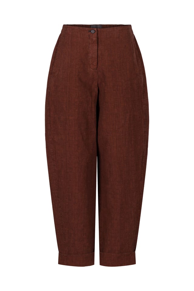 Trousers 445 - Linen-Cotton Glencheck - 272COPPER - 10240110139