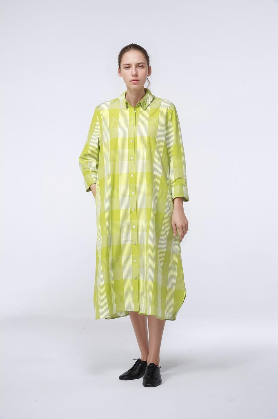 Dress 431 - Cotton Blend with Gingham Check - 730KIWI - 10240110142