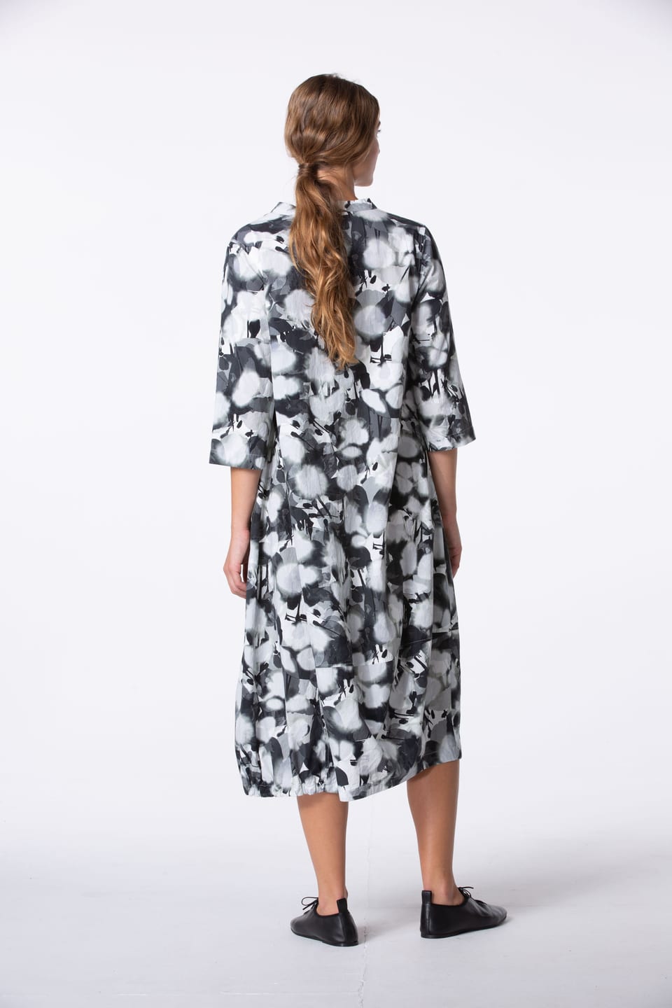 Dress 441 wash - Flower Print on Poplin - 990BLACK - 10240110155