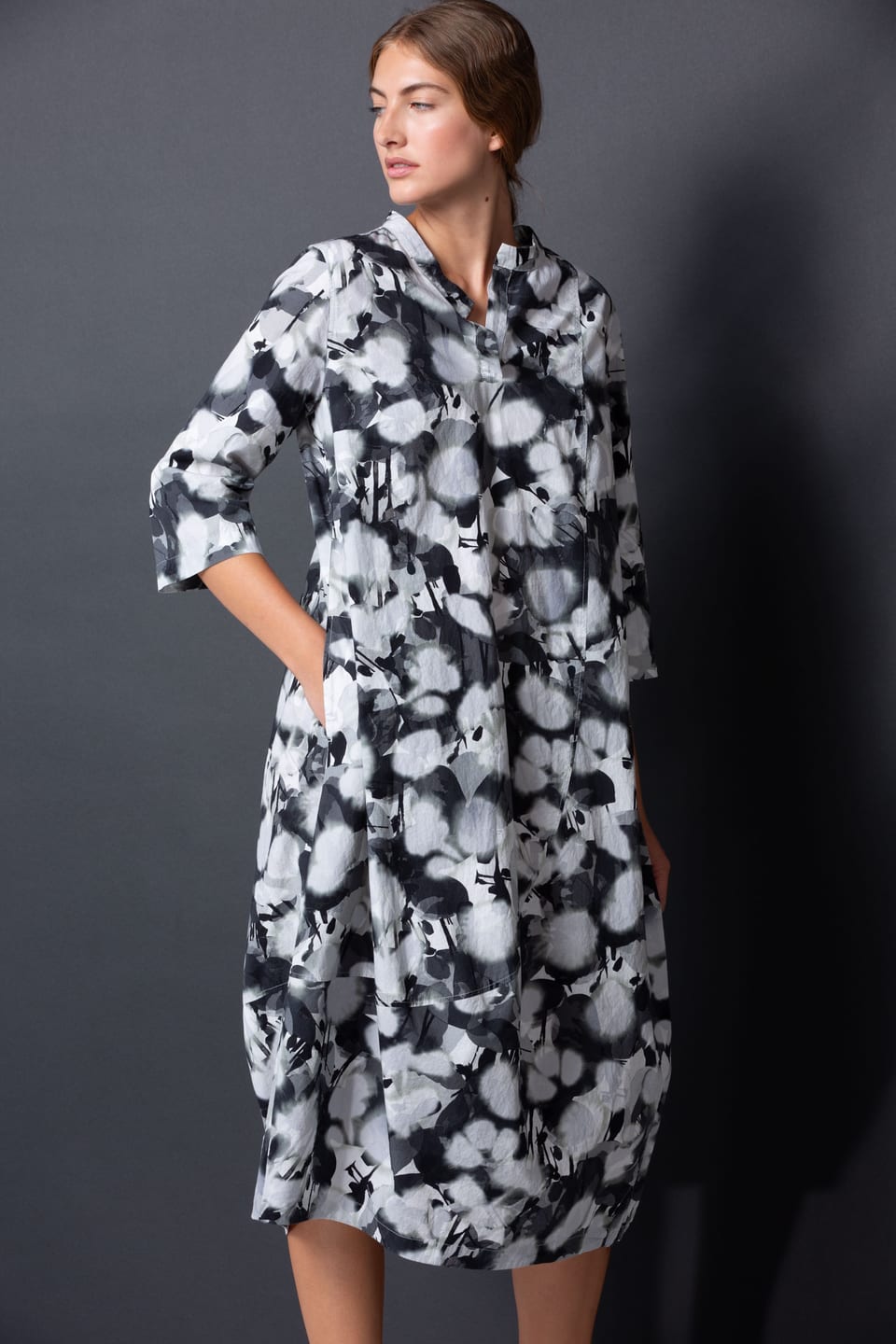 Dress 441 wash - Flower Print on Poplin - 990BLACK - 10240110155