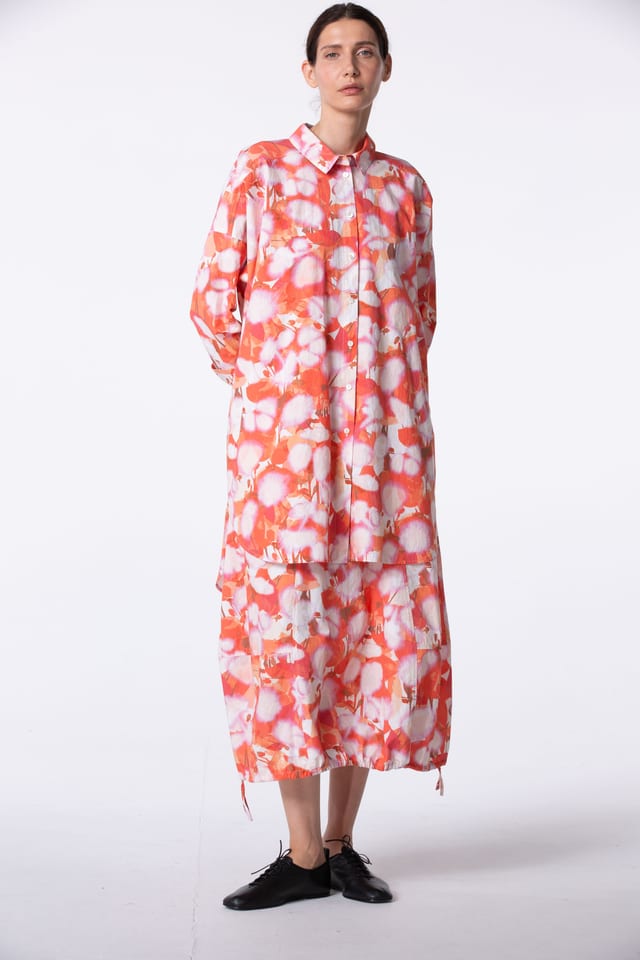 Skirt 403 wash - Flower Print on Poplin - 240POMELO - 10240110159