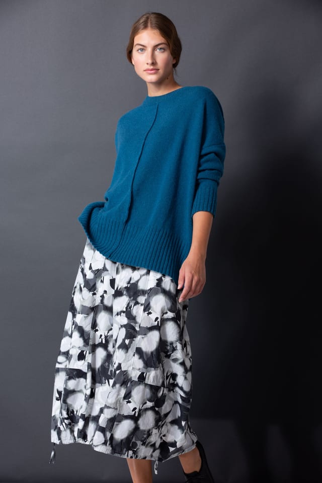 Skirt 403 wash - Flower Print on Poplin - 990BLACK - 10240110159
