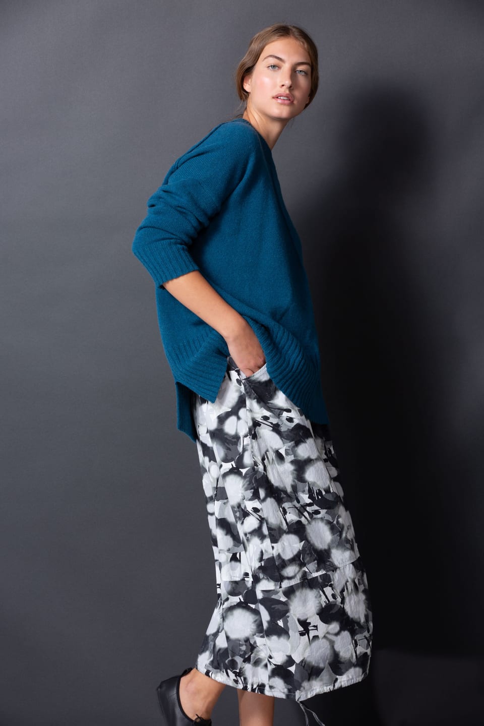 Skirt 403 wash - Flower Print on Poplin - 990BLACK - 10240110159