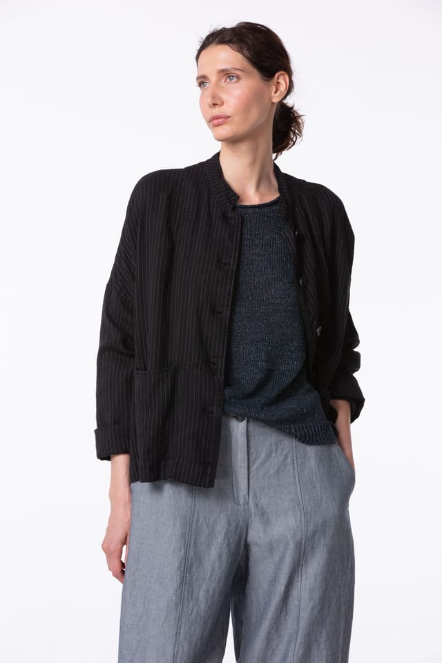Jasje 410 - Linnen-Lyocell visgraat met krijtstreep - 990BLACK - 10240110160