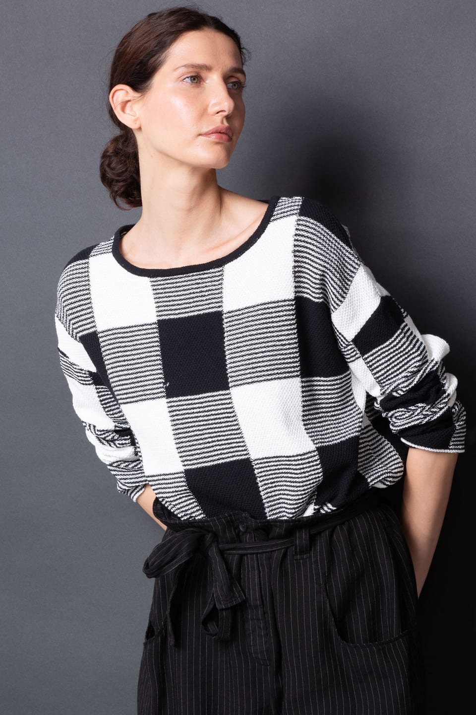 Pullover 425 - Cotton Gingham Check - 990BLACK - 10240113028