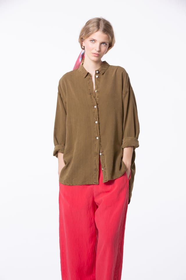 Blouse 406 - Lyocell-Linen Blend with Pinstripe - 842BISCUIT - 60240110030