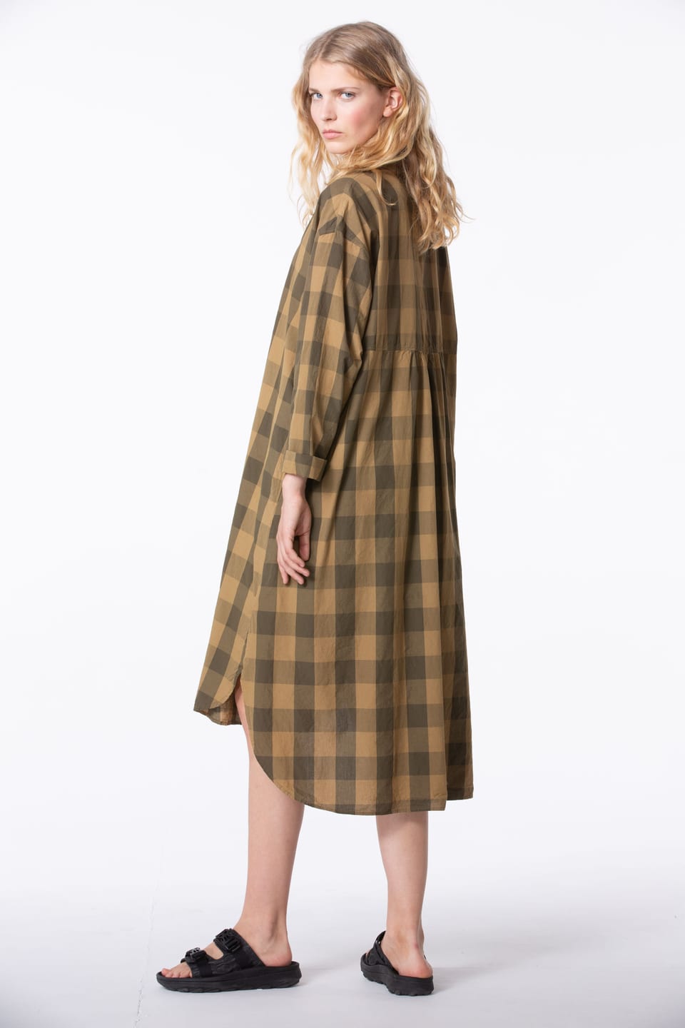 Dress 409 - Pure Cotton with Gingham Check - 840BISCUIT - 60240110034