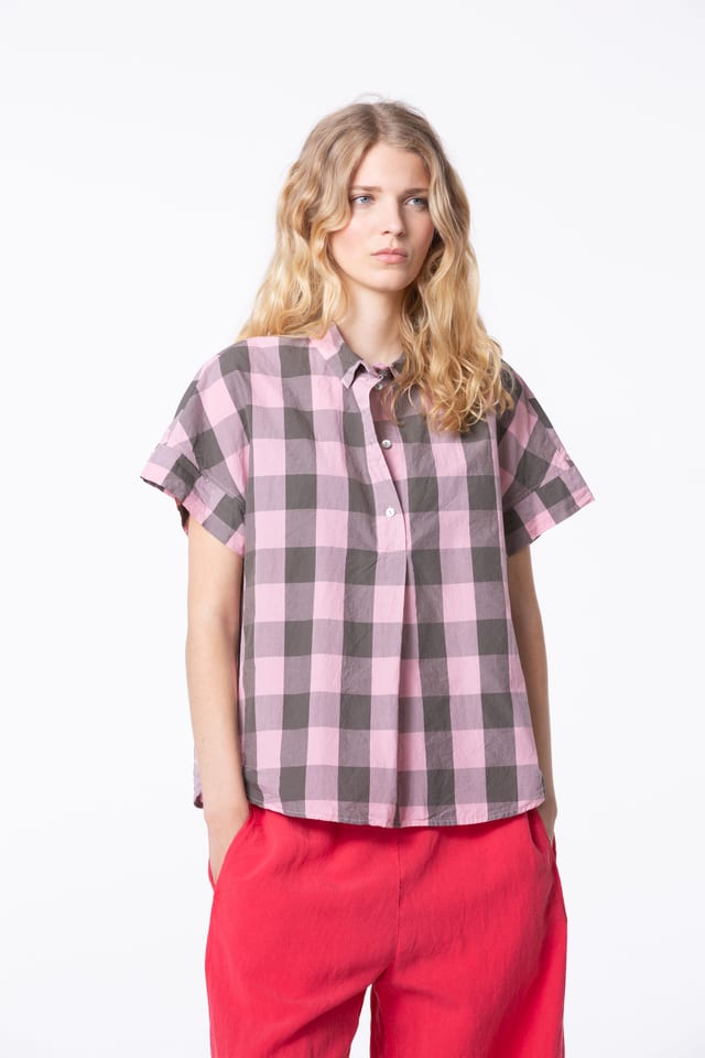 Blouse 408 - Pure Cotton with Gingham Check - 320CANDY - 60240110037