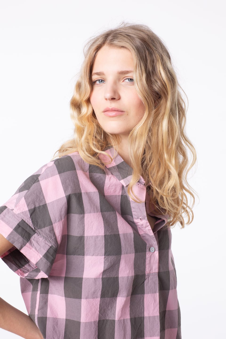 Blouse 408 - Pure Cotton with Gingham Check - 320CANDY - 60240110037