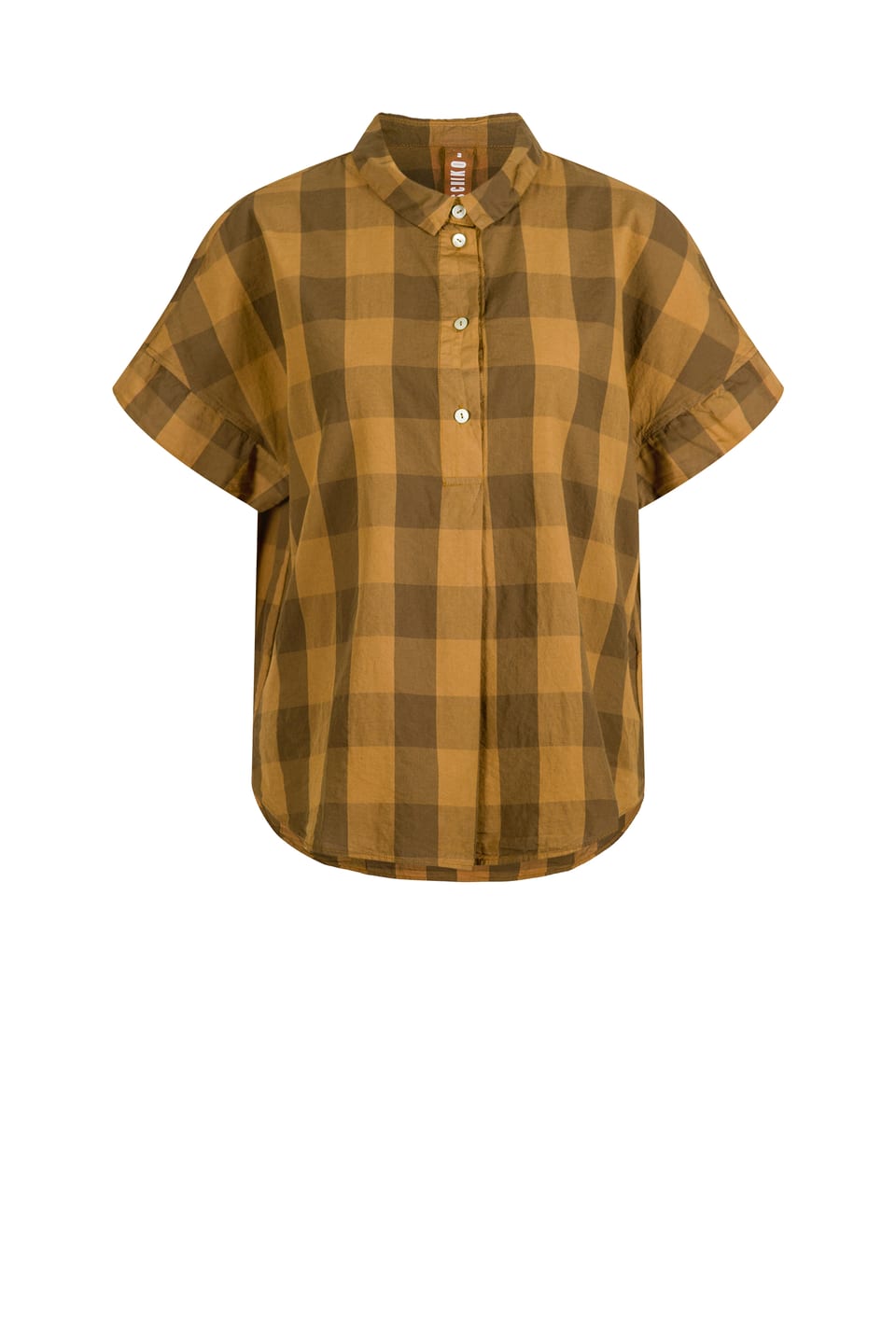 Blouse 408 - Pure Cotton with Gingham Check - 840BISCUIT - 60240110037