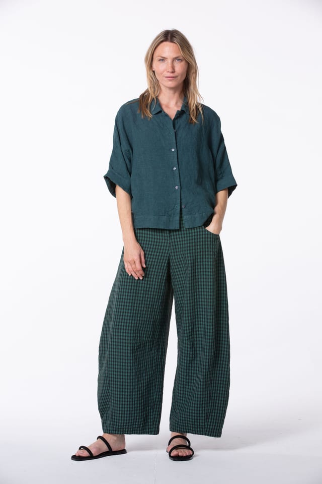 Hose 518 wash - Leinen-Baumwoll Vichy Delavé - 670MINERAL - 10250110085