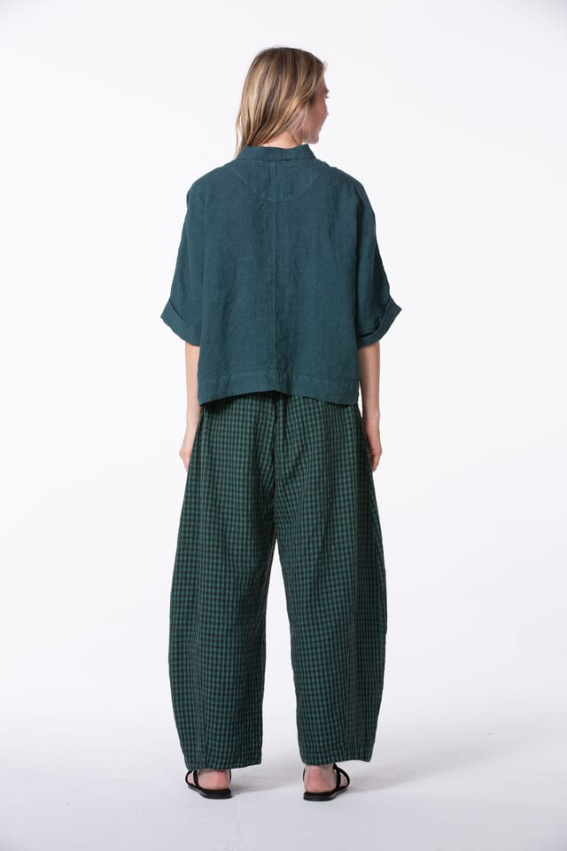 Hose 518 wash - Leinen-Baumwoll Vichy Delavé - 670MINERAL - 10250110085