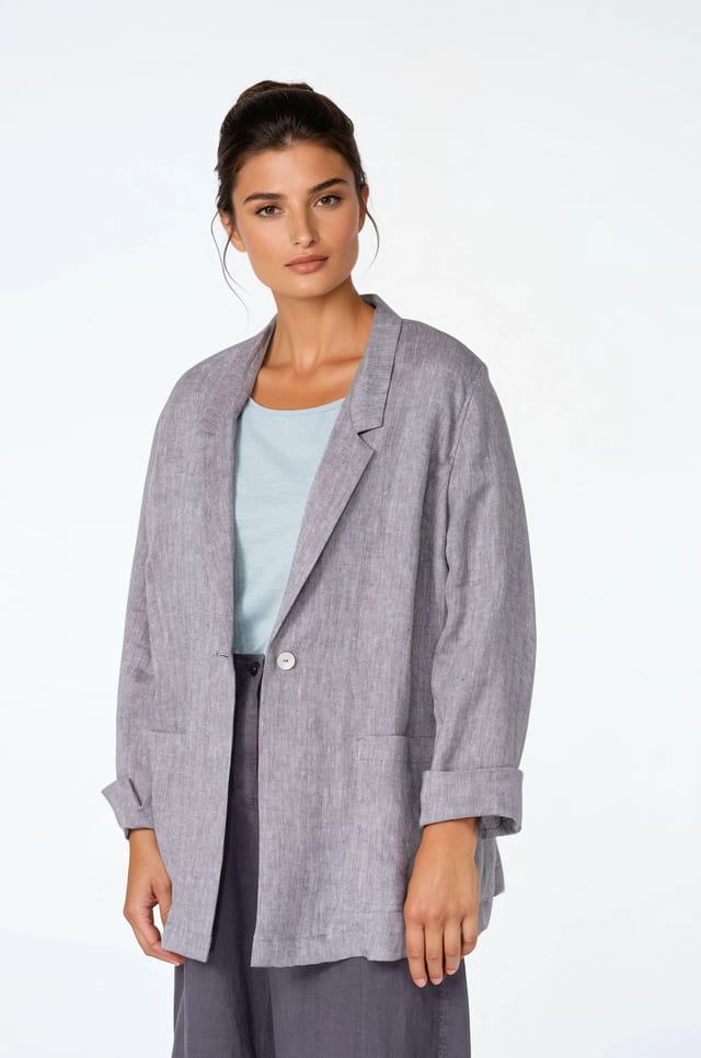 Jacke 510 - Zweifarbiger Fischgrat aus reinem Leinen - 880METAL - 10250110086