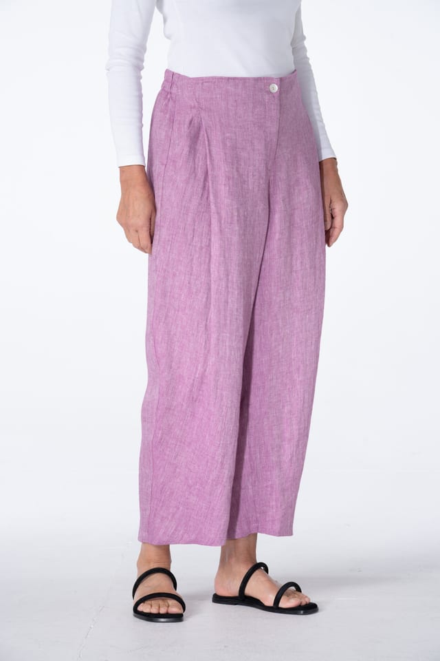 Trousers 520 - Pure Linen Two-tone Herringbone - 370PURPLE - 10250110095
