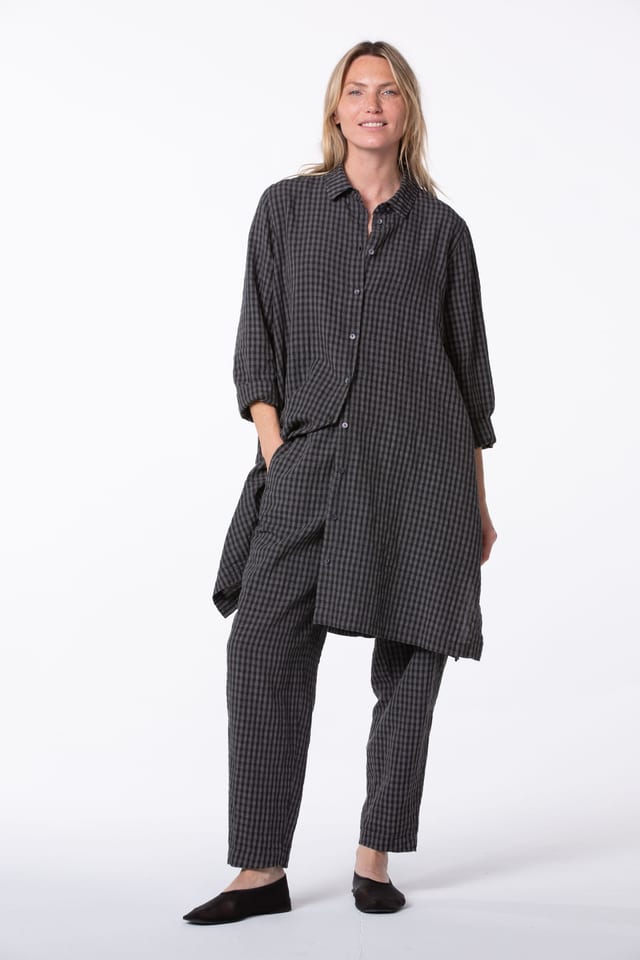 Trousers 524 wash - Linen Cotton Gingham Check Delavé - 880METAL - 10250110099