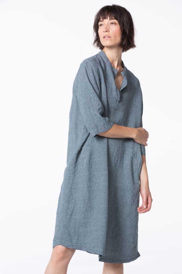 Dress 521 - Small Gingham Check on Pure Linen - 520VAPOUR - 10250110114