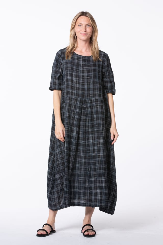 Dress 522 - Space Dye' Linen Check - 990BLACK - 10250110115