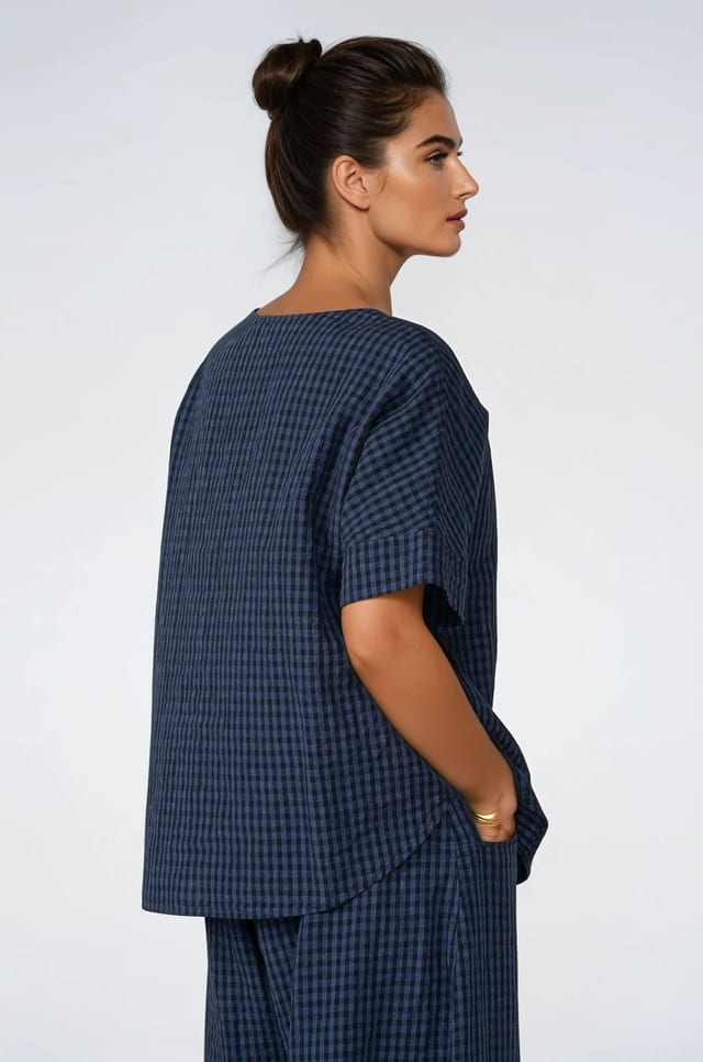 Bluse 525 wash - Leinen-Baumwoll Vichy Delavé - 570DENIM - 10250110127