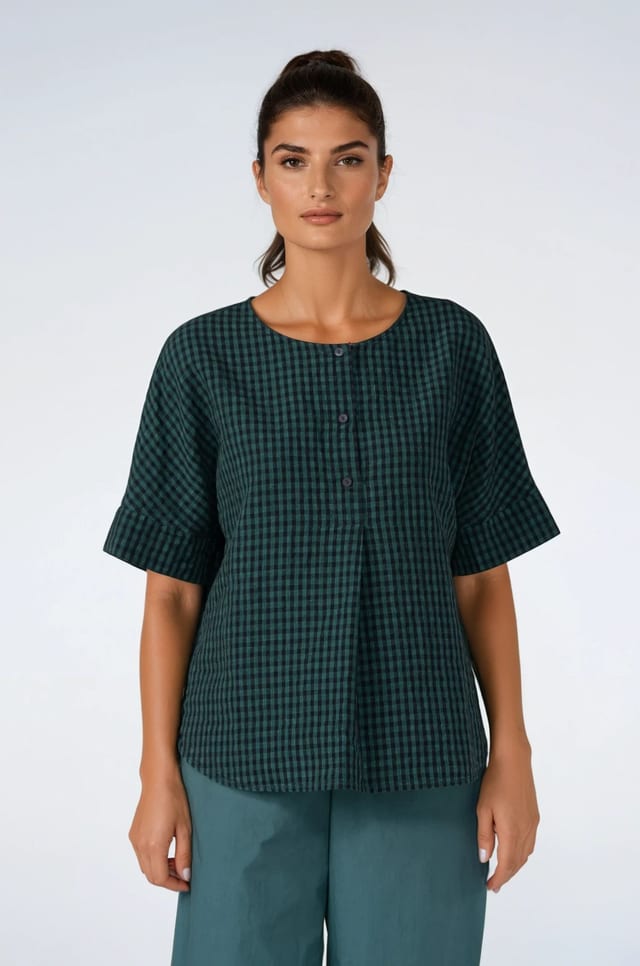 Blouse 525 wash - Linen Cotton Gingham Check Delavé - 670MINERAL - 10250110127