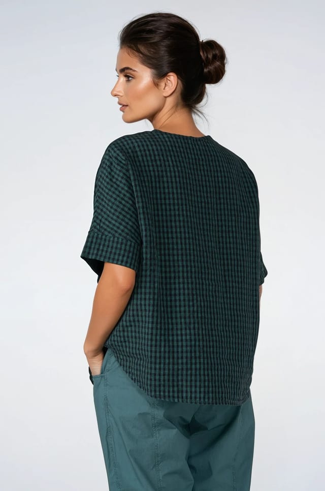 Blouse 525 wash - Linen Cotton Gingham Check Delavé - 670MINERAL - 10250110127