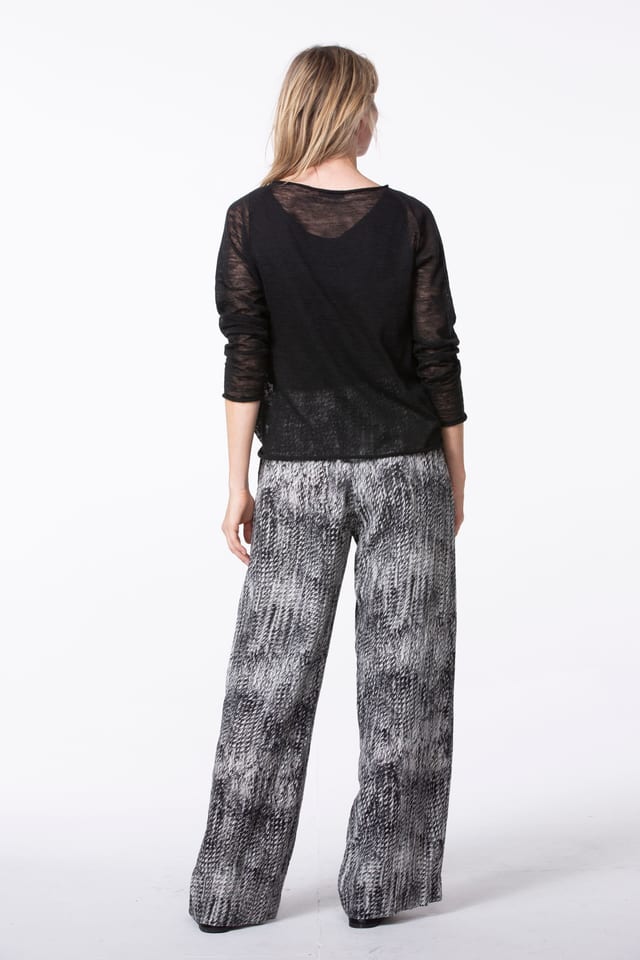 Trousers 542 wash - Scribble' Print on Pure Linen - 990BLACK - 10250110141